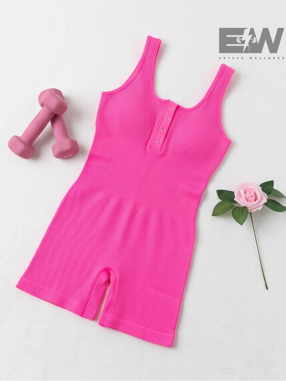 Ribbed Hot Pink Tank Romper
